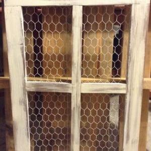 Large Old Wood Window With Chicken Wire For..