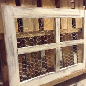 Large Old Wood Window With Chicken Wire For..