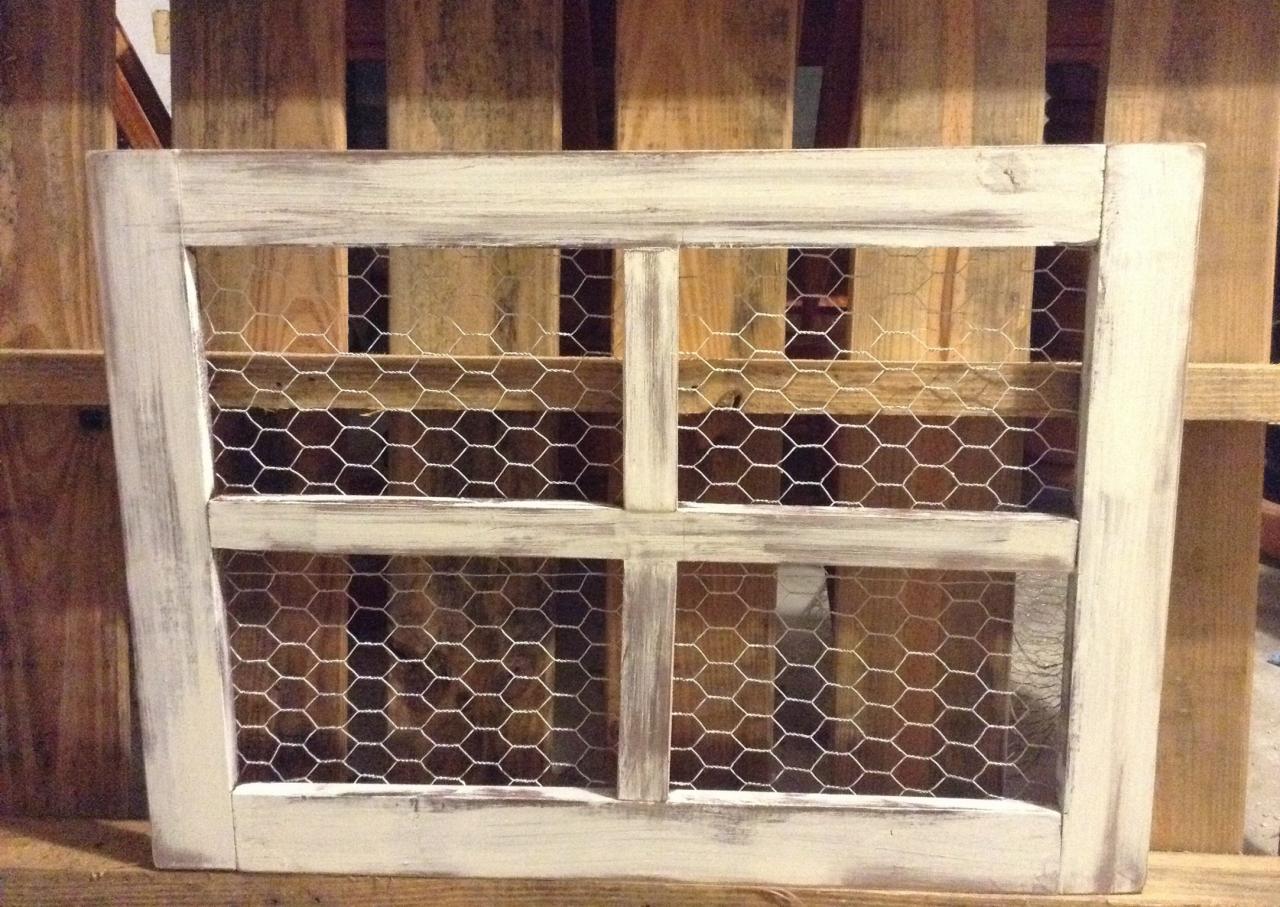 Large Old Wood Window With Chicken Wire For Pictures